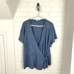 Gap Blue Stretch Knit Wrap Style Top Size XXL